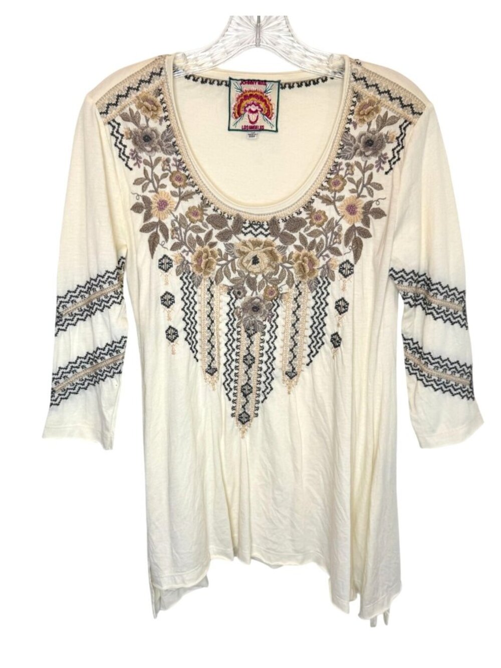 Johnny Was Marushka 3/4 Sleeve Trapeze Tee Top - size XS